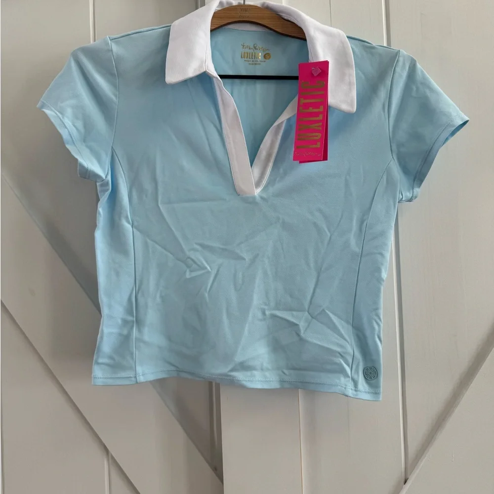 Lilly Pulitzer Luxletic x Meryl Imara Crop Polo UPF50+ Hydra Blue